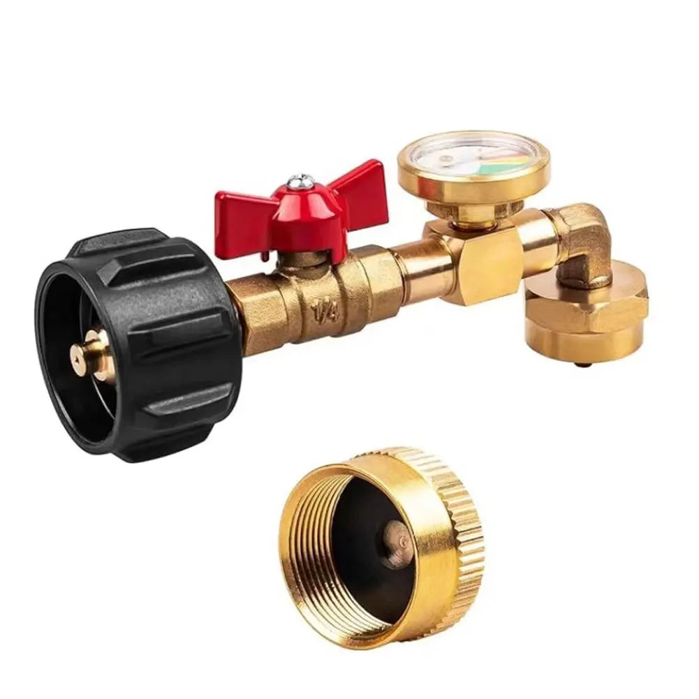 QCC1 Propane Refill Elbow Adapter with Valve and Gauge Propane Refill Pressure Adapter for 1 LB Propane Tank To Be Refilled