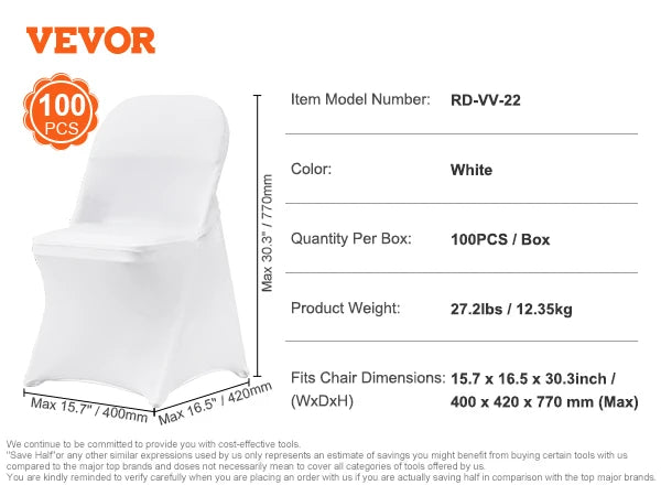SucceBuy 12-100pcs Stretch Spandex Chair Covers Universal Fitted Chair Cover Removable Washable Slipcovers for Wedding Holiday