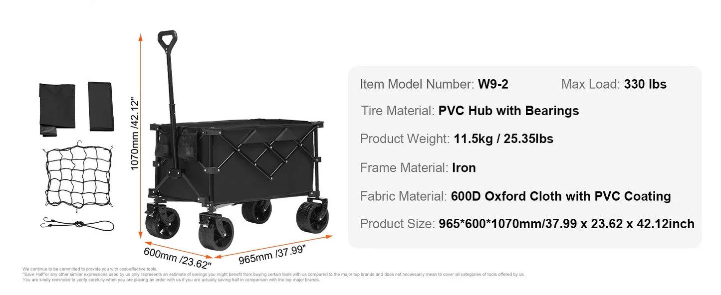 SucceBuy Collapsible Folding Wagon Beach Wagon Cart with All-Terrain Wheels Drink Holders Sports Wagon for Camping Shopping