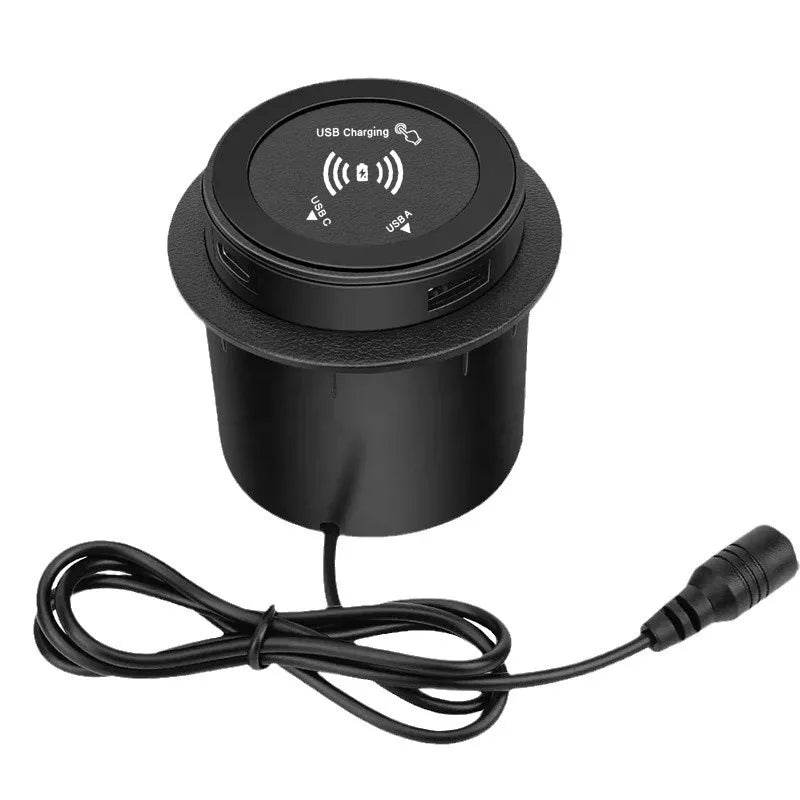 Universal Fast Wireless Charger Desktop Embedded Supports PD30W And USB Wired Charging 5V 3A Furniture Opening Desk Hole HUB