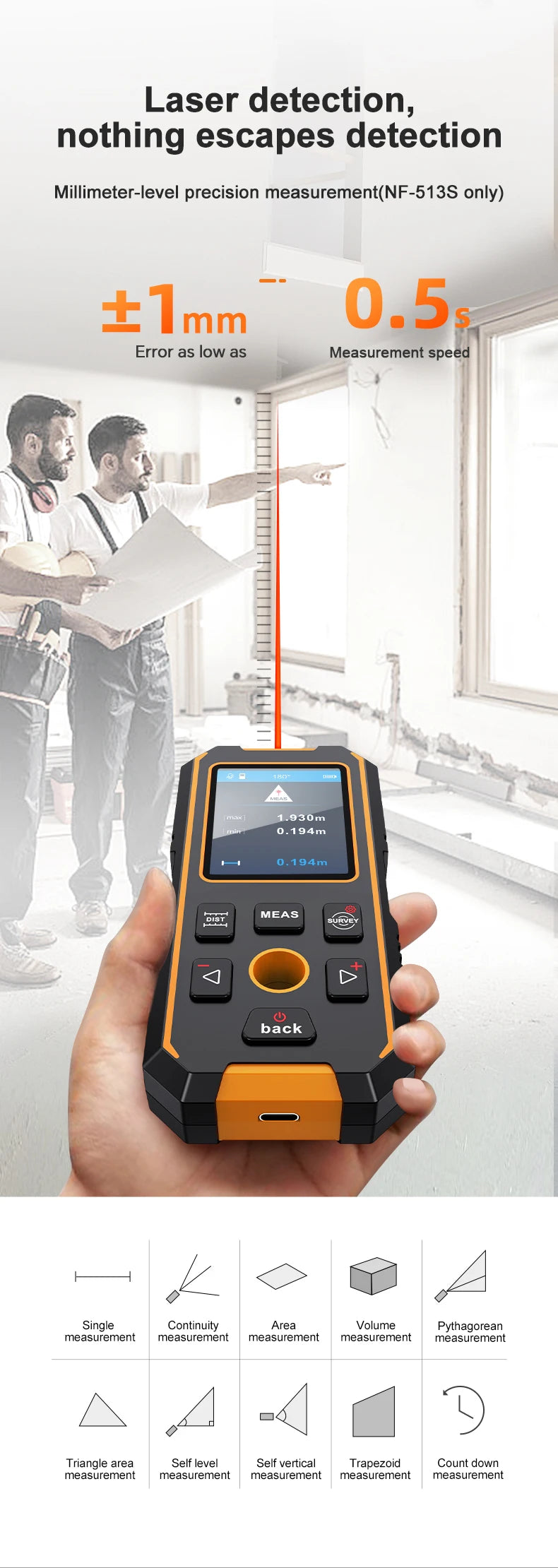 Noyafa Nf-513S Metal Detector Wire Finder for Detecting Underground Cables Cable Metal AC Wood in Walls Cable Tracker Tools