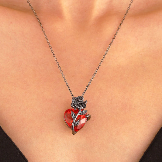 Luxurious Red Crystal Heart Necklace, Vintage Black Rose Floral Pendant, Elegant Fashion Jewelry Gift for Women