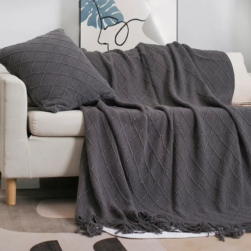 Nordic Knitted Shawl Sofa Blanket with Tassels Scarf  Sofa Emulation Fleece Throw Blanket TV Blankets Bed End Decor Drop Ship