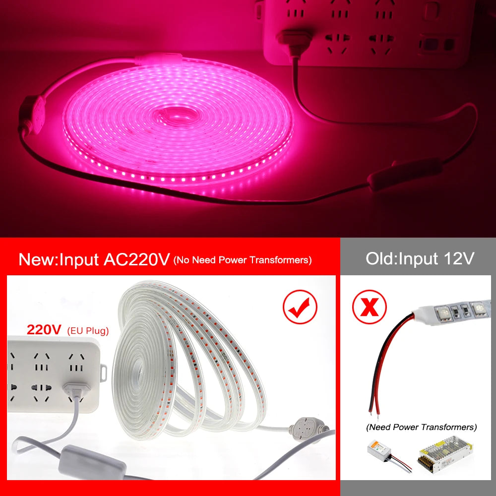 Grow Light Strips Full Spectrum 220V Phyto Lamp Waterproof LED Strips Plant Light for Flower Seedling Grow Tent Hydroponic 1-20m