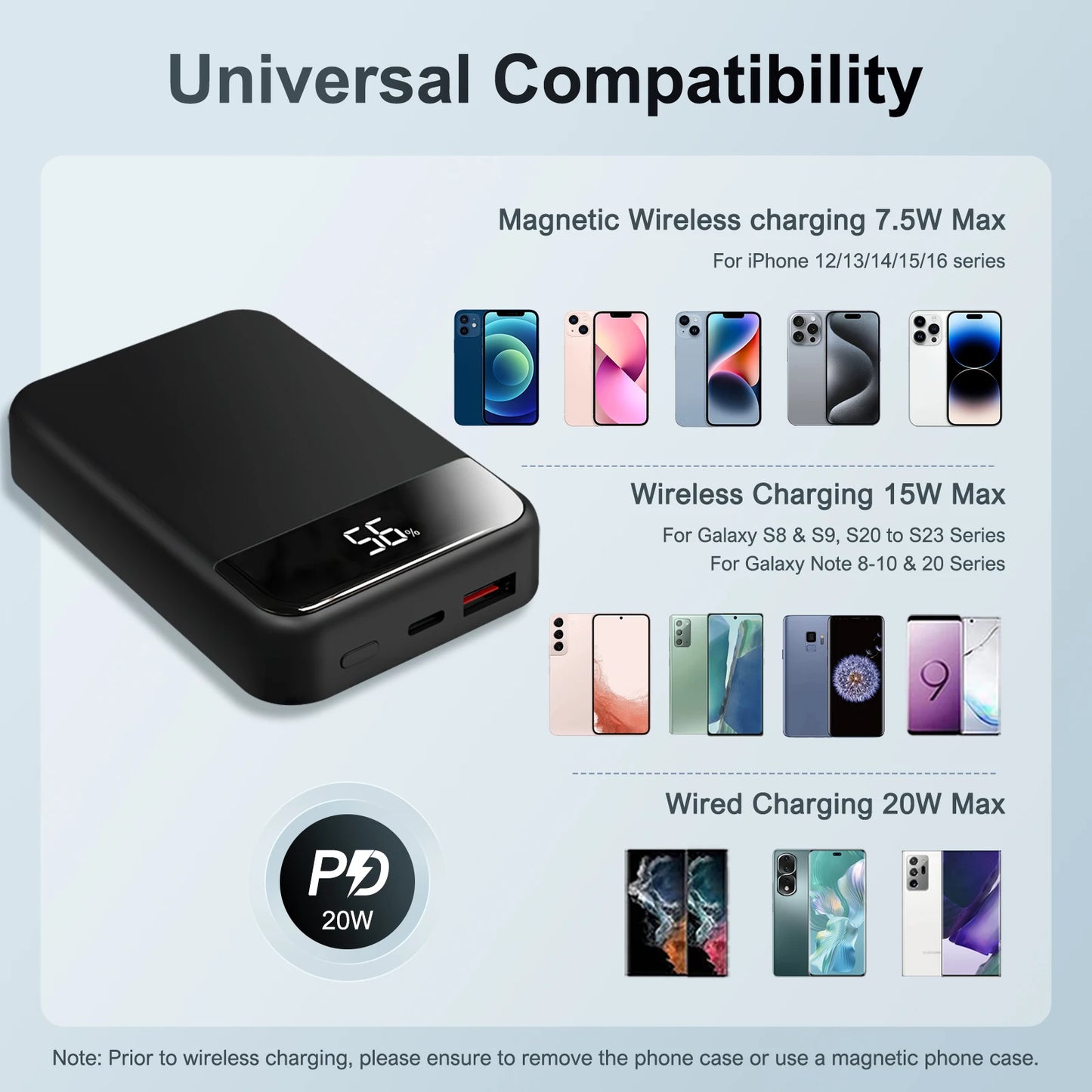 Magnetic Wireless Portable Charger Power Bank 10000mAh PD20W Built-In LED Display For iPhone 16/15/14/13/12/Pro/Mini/Pro Max