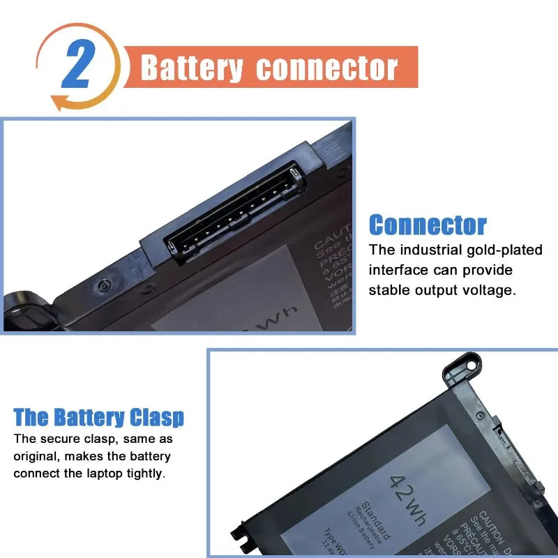 WDXOR WDX0R Laptop Battery for Dell Inspiron 13 15 5000 7000 5570 7579 7378  5565 5567 5378 5379 Latitude 3340 3400 3500 3190