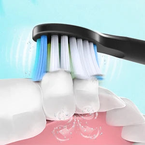 Fairywill Sonic Electric Toothbrush E11 Waterproof USB Charge With 8 Brush Replacement Heads Black and Pink Set for Couple
