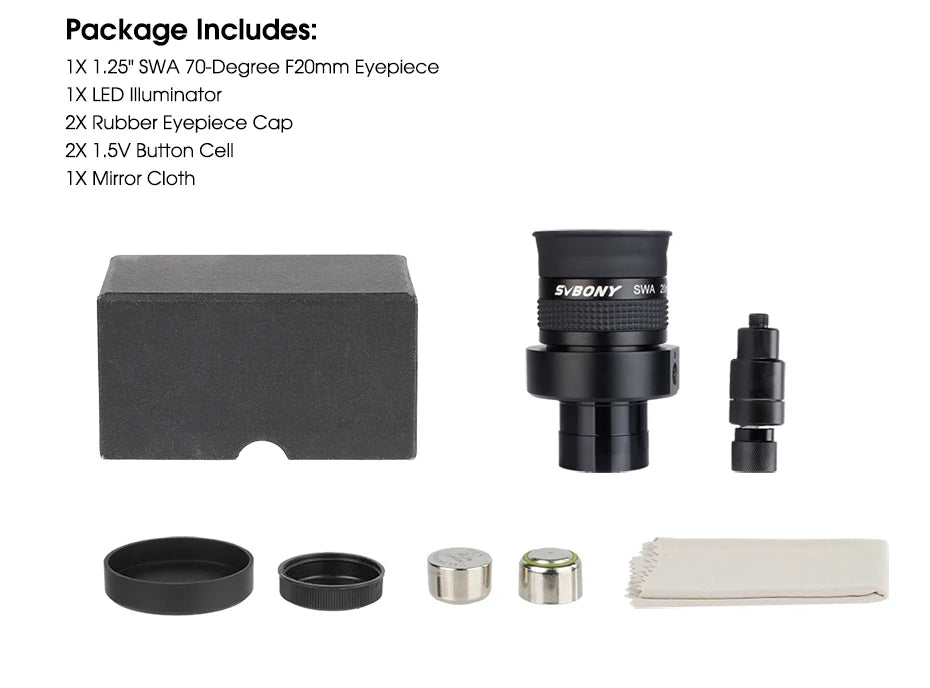 Svbony Telescope Illuminated Single Crosshair Eyepiece 20mm SWA 70° Adjustable for Perfectly Guided Astrophotography SV152