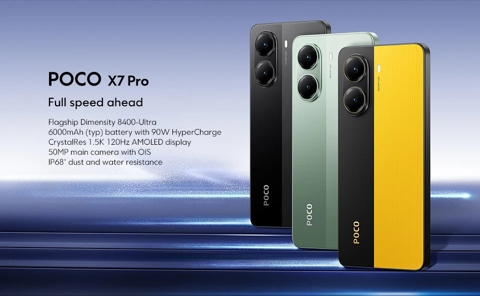 POCO X7 Pro 5G Global Version Mobile Phone 6000mAh 90W HyperCharge 1.5K 120Hz Display IP68 50MP Camera Dimensity 8400-Ultra NFC