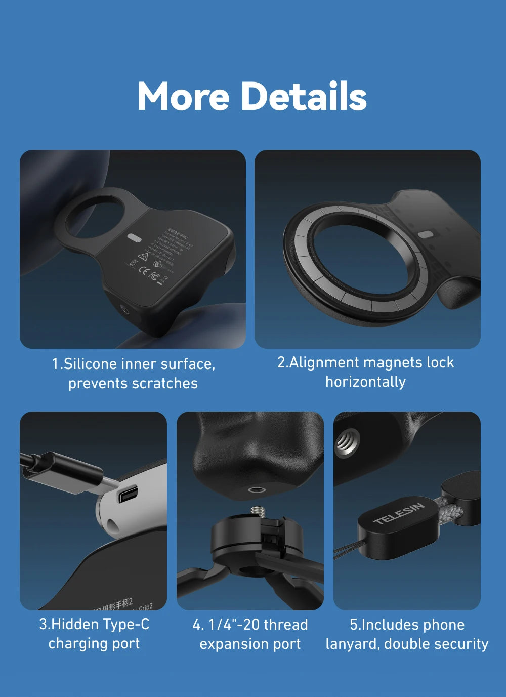 TELESIN Magnetic Phone Camera Shoot Hand Grip Universal Smart Phone Holder Shooting Aid Remote Control Handle for Iphone Andriod