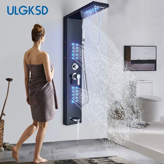 ULGKSD Bathroom Shower Panel LED Light Bathroom Faucet Hot&Cold Rainfall Mixer Tap Modern Bathroom Faucet Shower Column For Bath