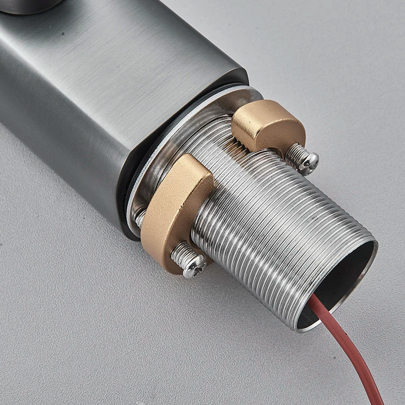 Luxury Silver Gray Smart LCD Daul Sensor Bathroom Basin Faucet Zinc Alloy Deck Mount Cold Hot Water Mixer Bathroom Sink Tub Tap