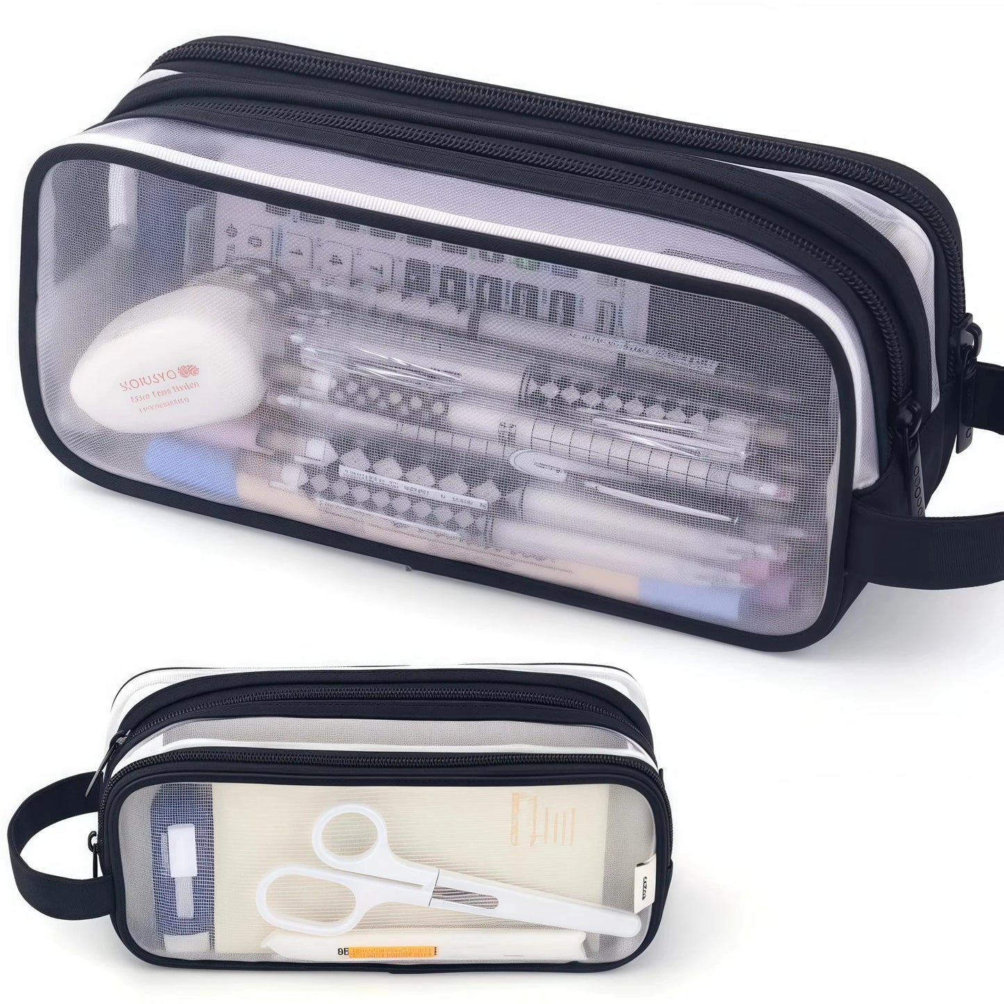 Transparent Mesh Pen Bag for Carrying Student Exam Supplies,Large Capacity Storage for Stationery,Simple Design Pen Case