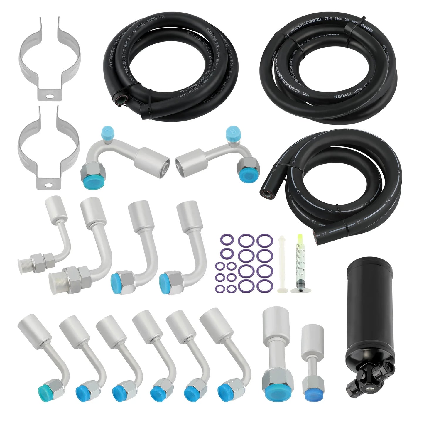 Universal 134a Air Conditioning Hose Kit & Black Drier & O-Ring Fittings