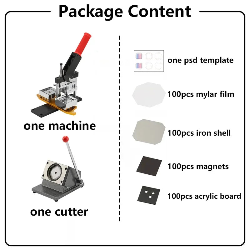 90x65mm 3.6x2.6" Square Fridge Magnet Making Machine DIY Photo Magnet Maker Machine Button Cutter Refrigerator Material Badge