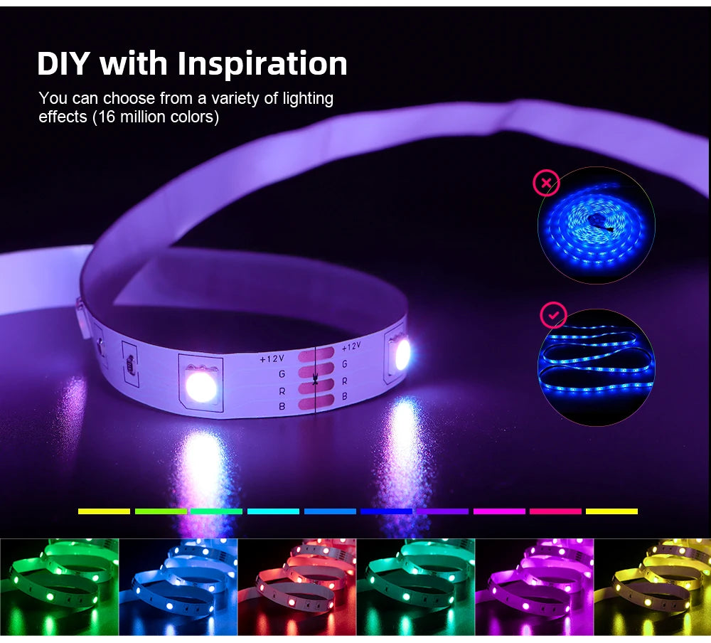 LED Strip Light ,RGB 5050/SMD3535, Flexible Ribbon, DIY Led Light Strip RGB  Tape Diode DC 12V bluetooth Christmas lights