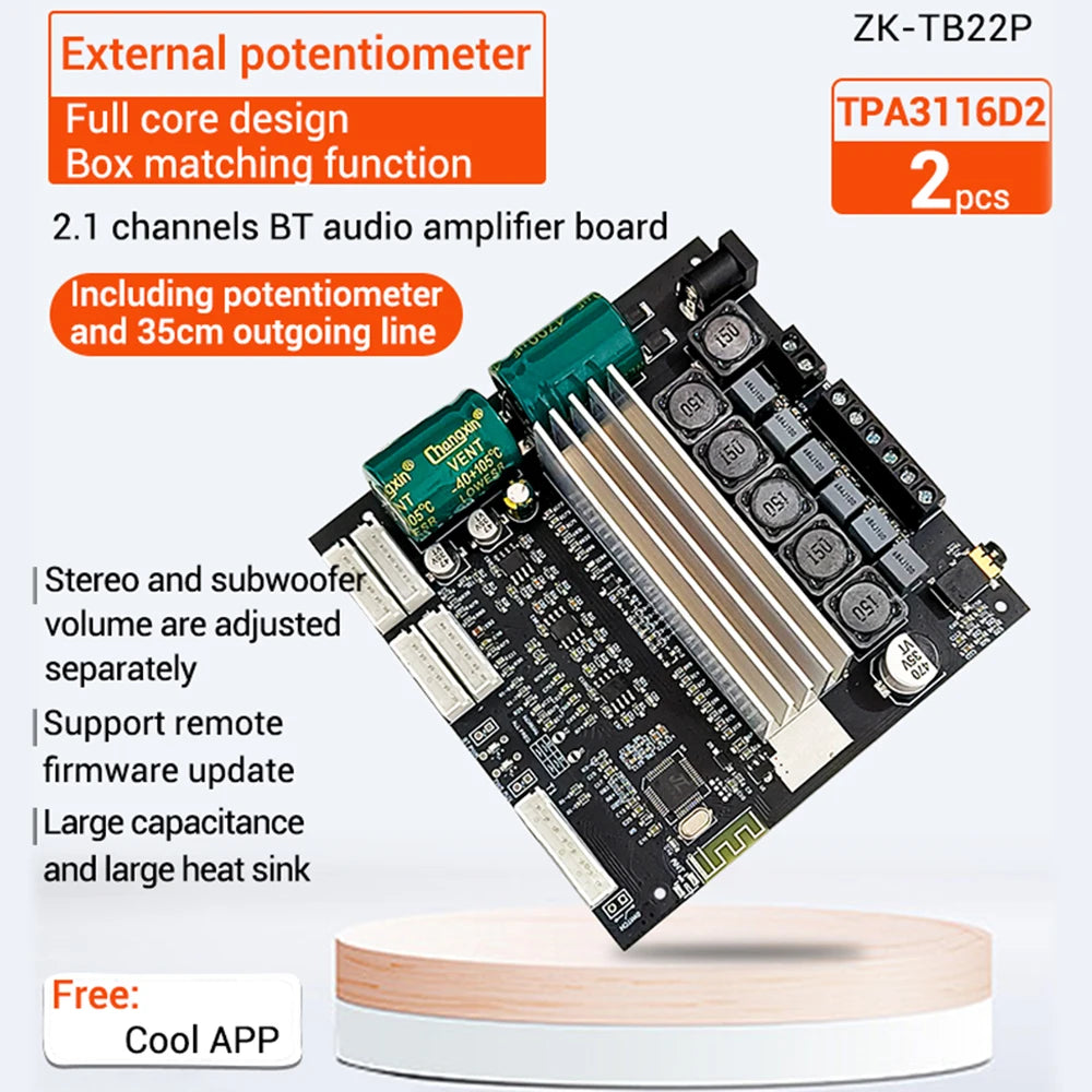 HIFI ZK-TB22/ZK-TB21F TPA3116 50w+50w+100wBluetooth 5.1 Audio Bass Power Amplifier Board Stereo Tweeter Subwoofer With Phone APP