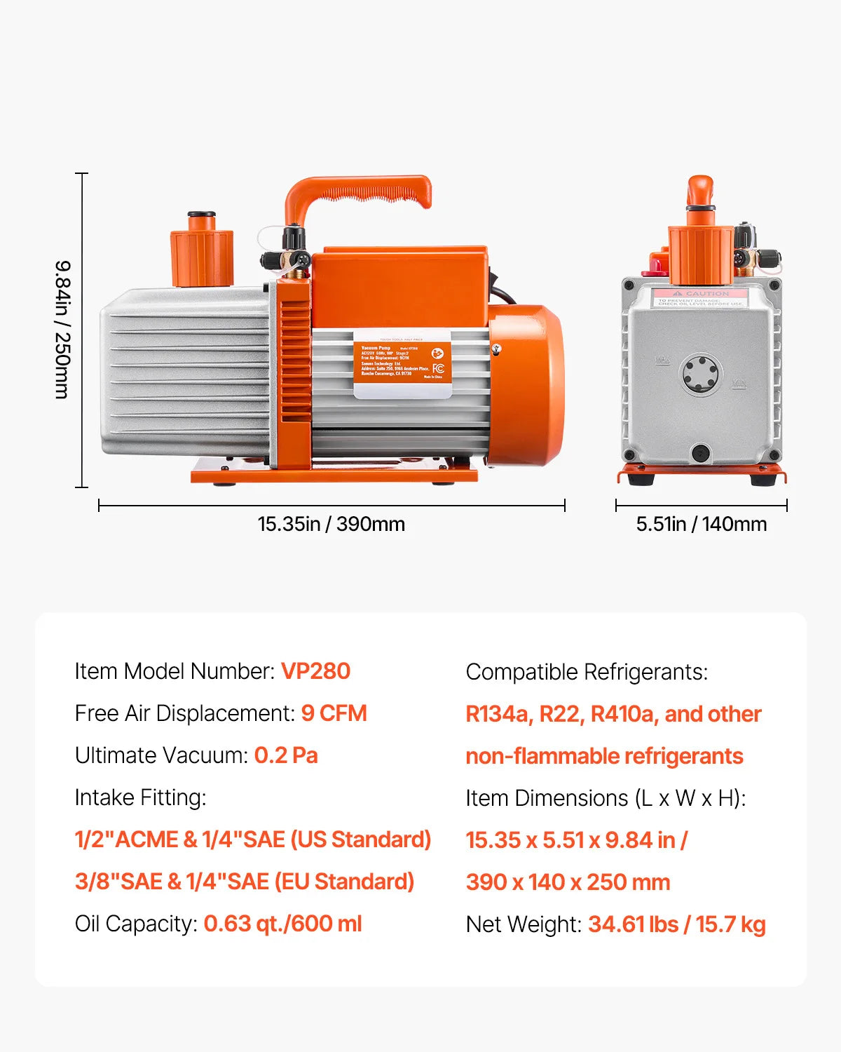 SucceBuy Vacuum Pump & Oil Bottle 3.5CFM/4CFM/5CFM 1-Stage or 6CFM 9CFM 2-Stage, R134a R22 R410a Systems Conditioner Maintenance