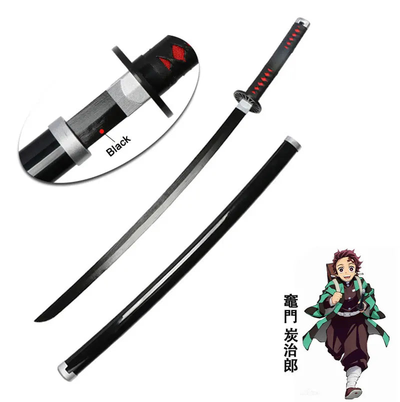 Anime Bamboo Katana 80cm /31.5in  Wooden Sword Cosplay  Props Giyuu Blue Tanjirou Kyoujurou Party Gift