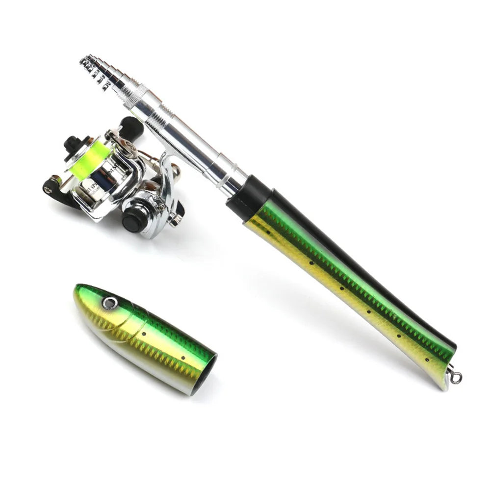 Portable Fish Shaped Fishing Rod with Reel Telescopic Mini Pocket Pen Fishing Pole with Reel Travel Fishing Rod Gifts for Men