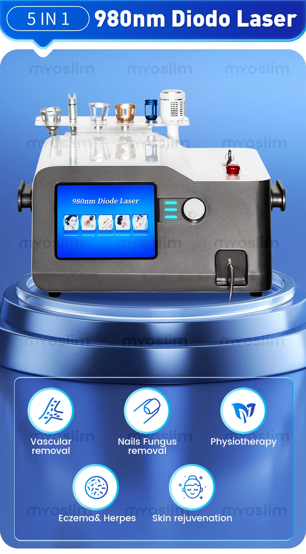 BEST 30W 5 in 1 980nm Diode Laser Vascular Removal Machine Remove Spider Veins 980 Diode Laser Blood Vessels Removal Nail Fungus