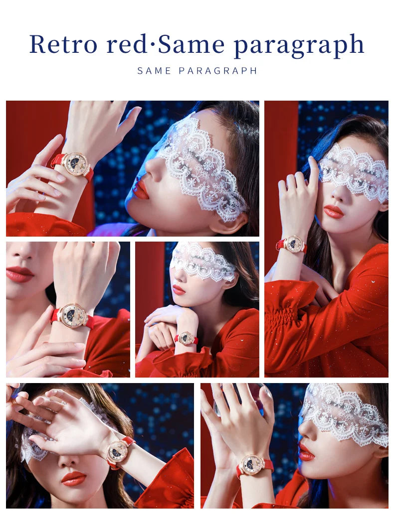 OUPINKE 3216 Woman Watch Waterproof Roman Scale Moon Phase Quartz Watch For Women Luxury Original Diamond Date Ladies Hand Clock