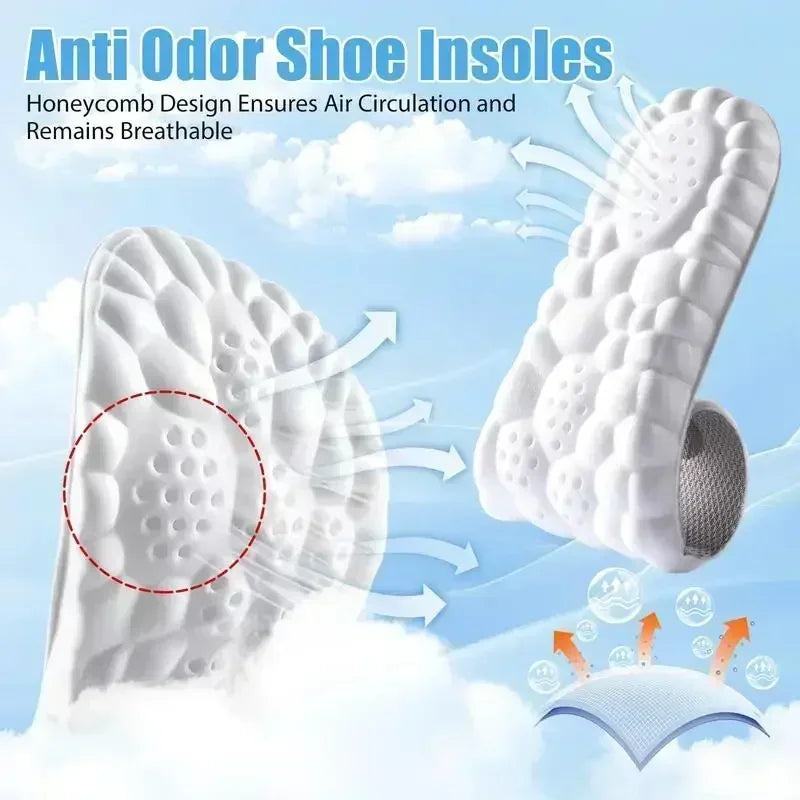 4D Cloud Air Cushion Insoles: Memory Foam Comfort + Acupressure Massage, Sweat-Absorbent Design