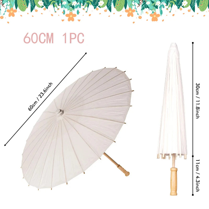 60/84cm Paper Parasol White Chinese Oil Paper Umbrellas Photography Props for Kids DIY Baby Shower Party Bridal Wedding Rustic