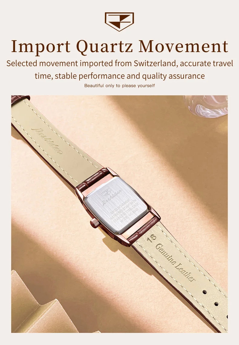 JSDUN Woman Watch Luxury Diamond Dial Comfortable Leather Watchband Fashion Square Rose Gold Quartz Wristwatches Montre Femme
