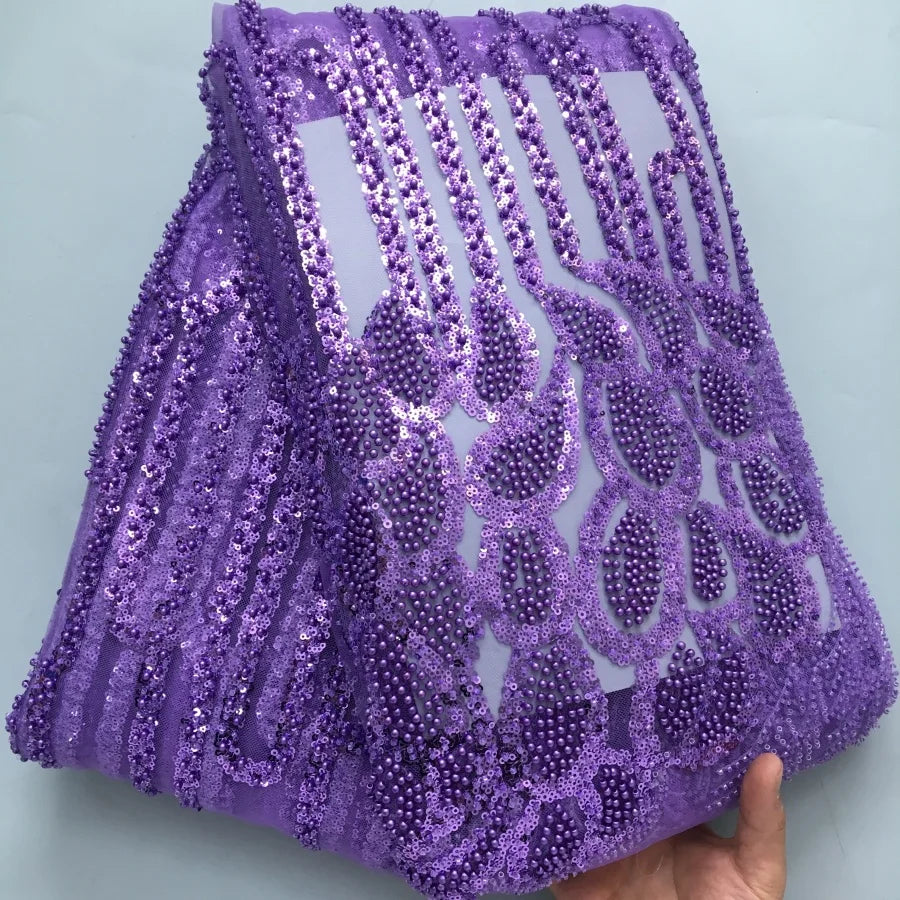 SJD LACE African Luxury Beads Mesh Lace Fabrics Nigerian Tulle 2025 French Tulle Beaded Net Lace for Women Evening Dresses A4034