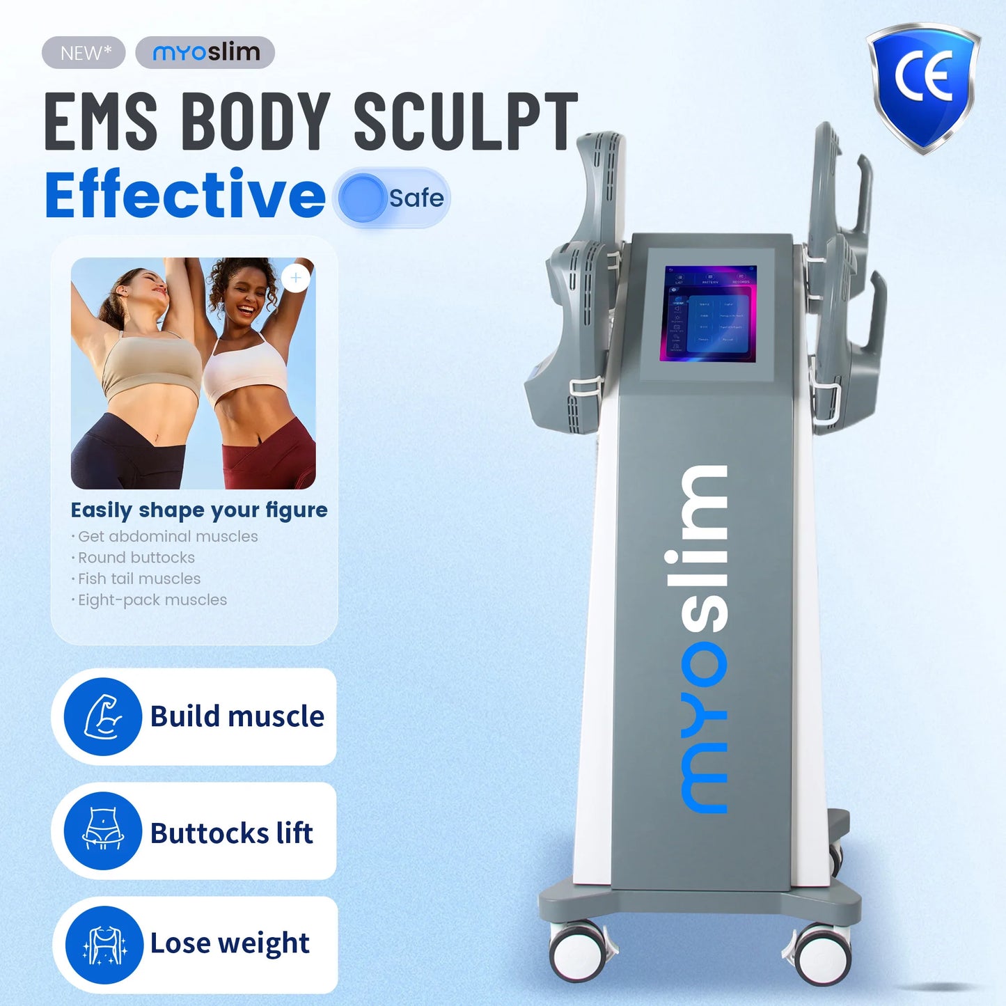 HIEMT 6500W RF 15T 200HZ MYOSLIM Body Shaping Machine Muscle Growth Fat Burn High-Intensity Electromagnetic Stimulator