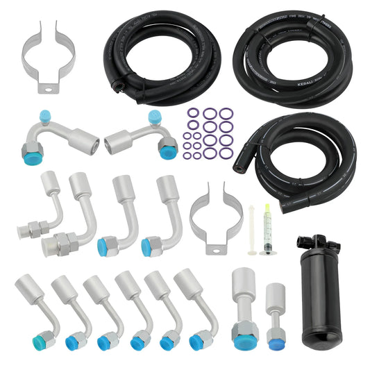 Universal 134a Air Conditioning Hose Kit & Black Drier & O-Ring Fittings