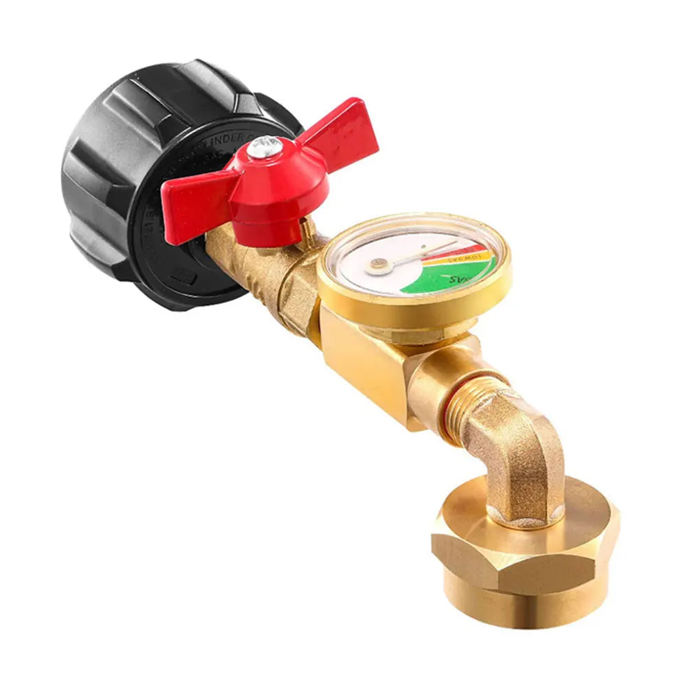 QCC1 Propane Refill Elbow Adapter with Valve and Gauge Propane Refill Pressure Adapter for 1 LB Propane Tank To Be Refilled