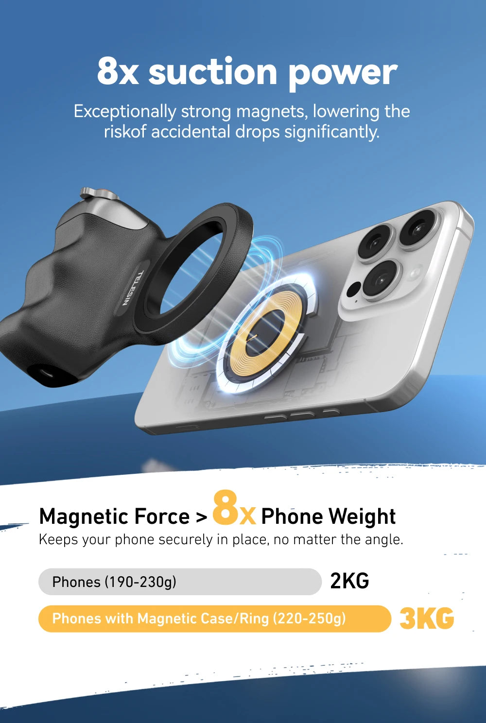 TELESIN Magnetic Phone Camera Shoot Hand Grip Universal Smart Phone Holder Shooting Aid Remote Control Handle for Iphone Andriod
