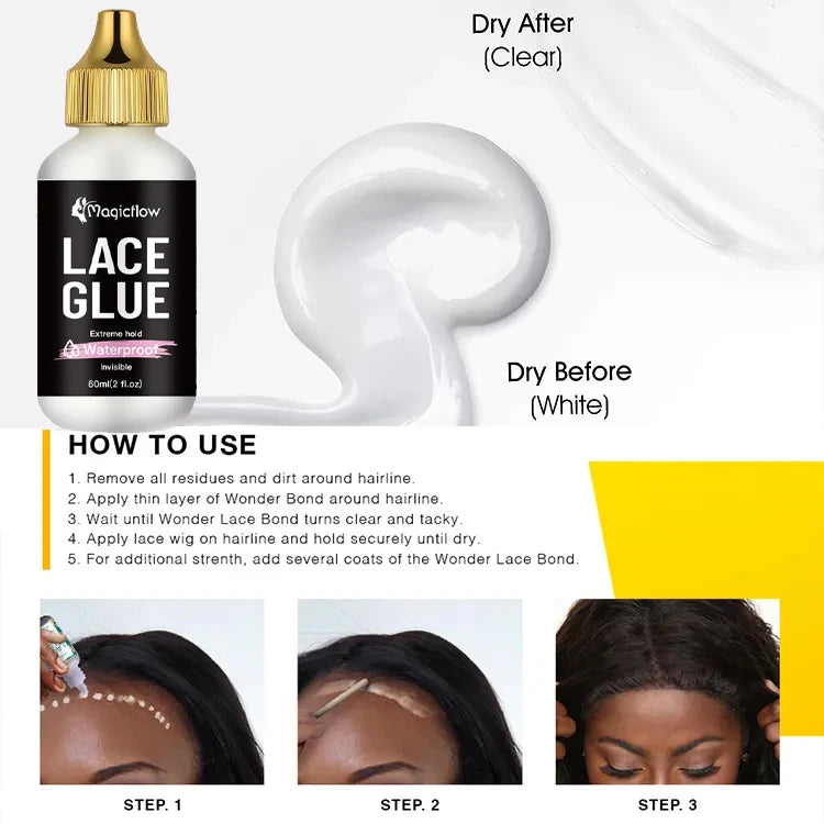 60ml/2fl.oz Waterproof Wig Lace Glue - Strong Hold, Invisible, Quick Dry & Easy Removal - No Odor Adhesive for All Wigs 2026