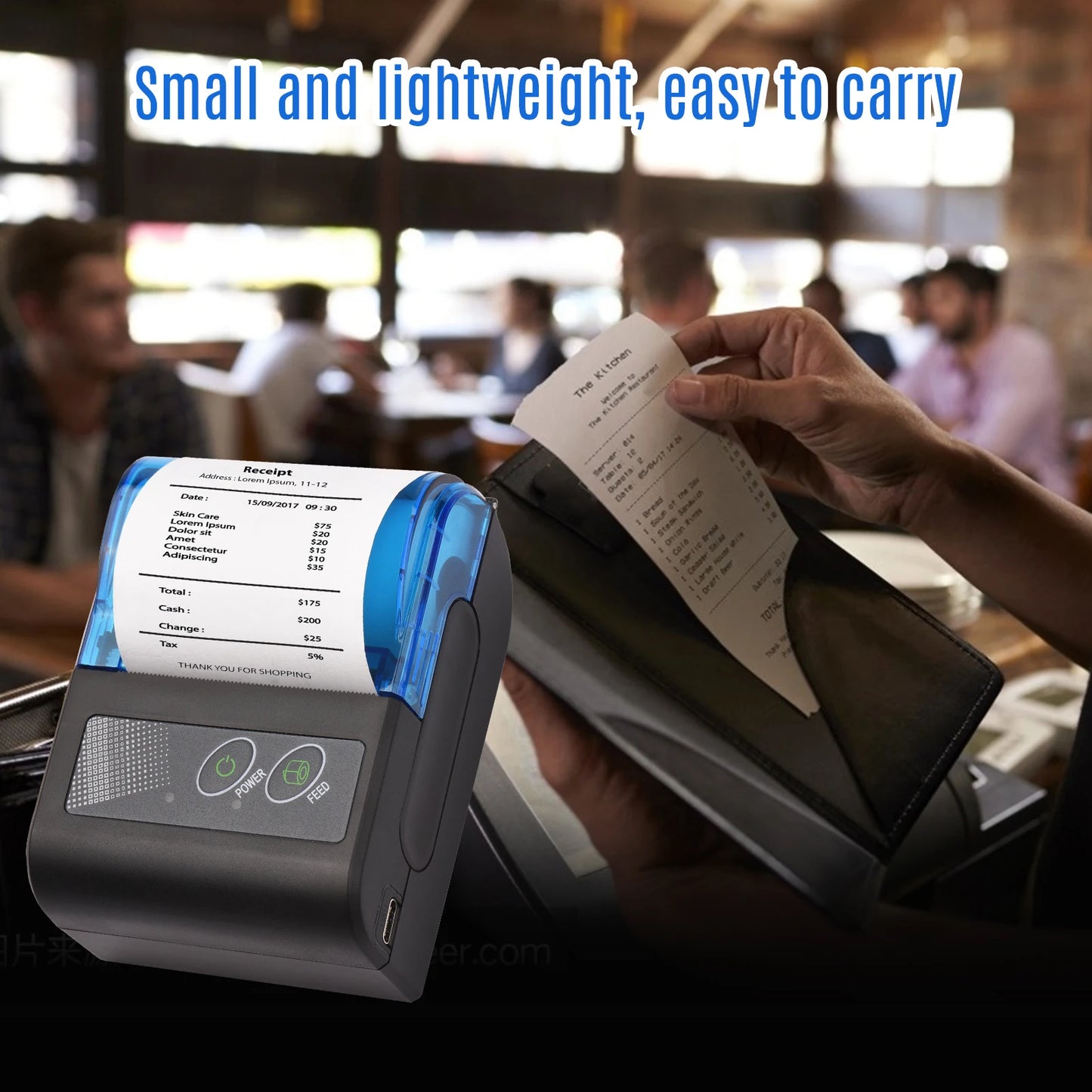 Bisofice Portable Mini Thermal Printer 2 Inch Wireless USB Receipt Bill Ticket Printer with 58mm Print Paper Compatible