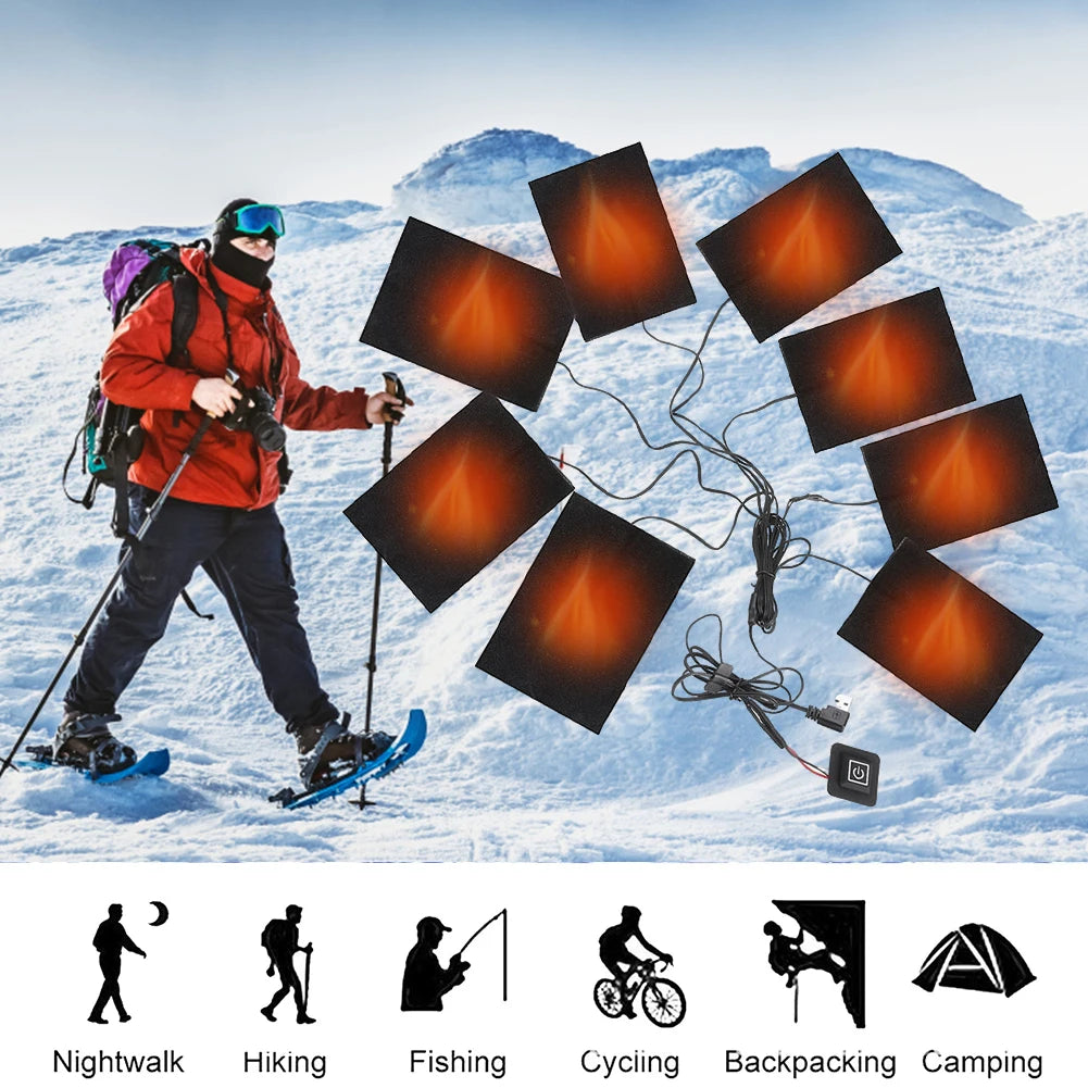 8 Area USB Clothes Heater Pad With 3 Gear Adjustable Temperature Electric Heating Sheet Heating Warmer Pad For Vest Jacket