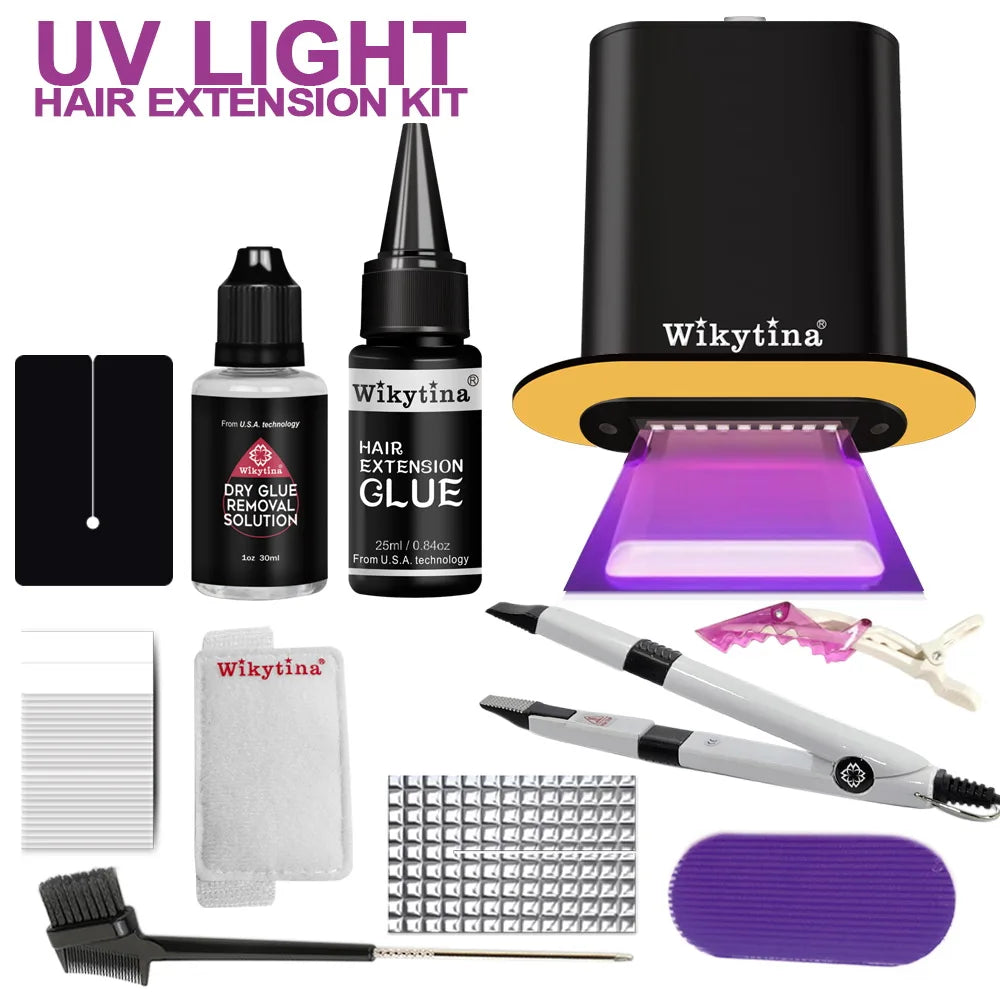 V Light Hair Extensions Set with UV Glue Hair Extension Kit Technology and Tools for Easy Application and Salon Quality Results