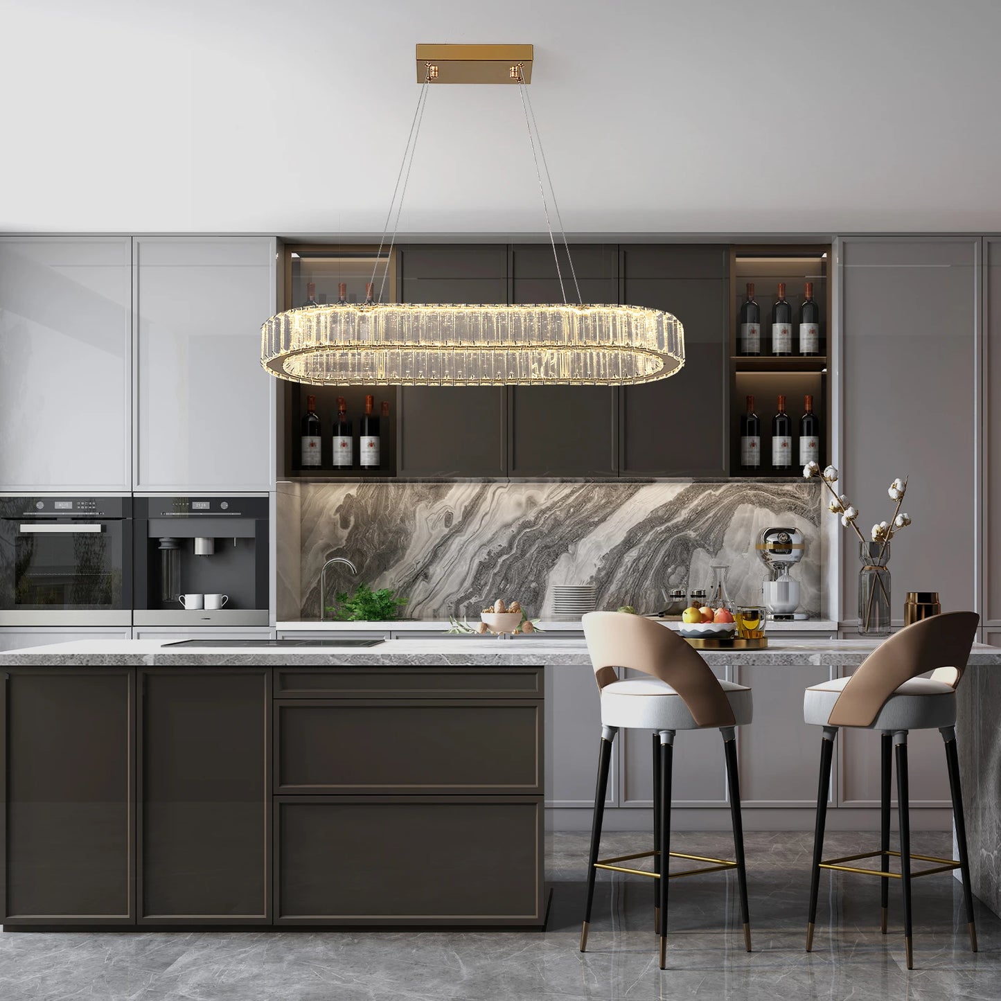 Modern Pendant Light Luxury Crystal Oval Design Led Chandelier Ceiling Lamp Nordic Hanging Fixture Living Bedroom Hotel Lustres