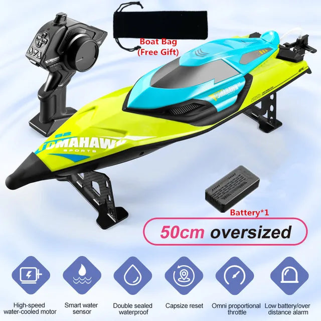 50CM Large Racing 70KM/H High Speed RC Boat 2.4G 200M Capsized Reset Dual Waterproof Smart Alarm Remote Control Boat Speedboat