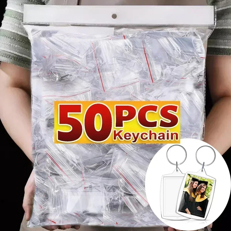 5/50pcs Transparent Rectangle Blank Clear Acrylic Insert Photo Picture Frame Keyring Keychain DIY Split Ring Key Chain 2035