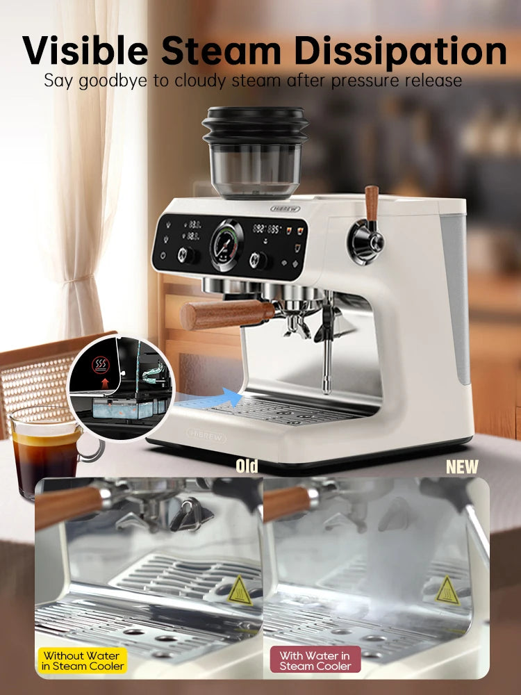 HiBREW Upgraded Dual Boiler Barista Pro Espresso Machine Built-in Grinder With 30 Size Settings for Cafe Hotel Restaurant H7B