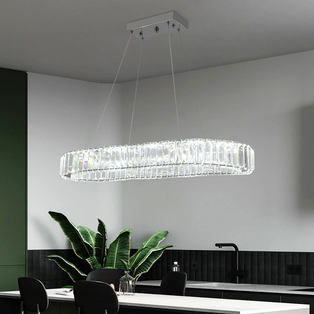 Modern Pendant Light Luxury Crystal Oval Design Led Chandelier Ceiling Lamp Nordic Hanging Fixture Living Bedroom Hotel Lustres