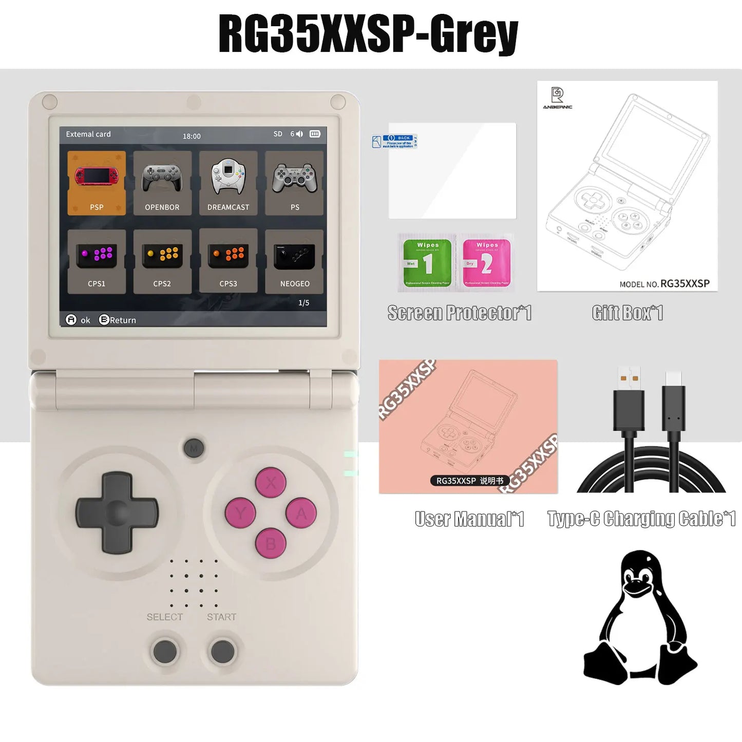 ANBERNIC RG35XXSP 3.5'' IPS Screen Flip Handheld Console Linux System HDMI-compatible TV Output  64G 5500 Games Pre-installed