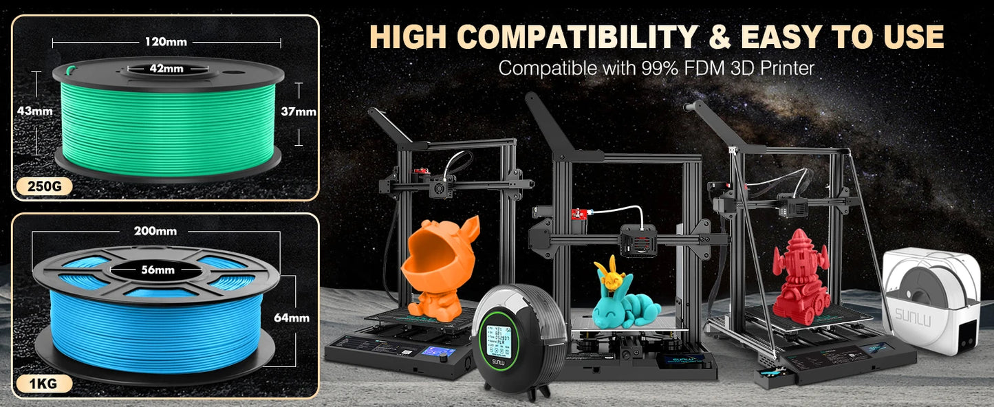 SUNLU PLA Matte 0.25kg/Roll 2KG 8 Rolls 3D Printer Fialment 8 Colors 100% Filament Lines Up Neatly For 3D Printing