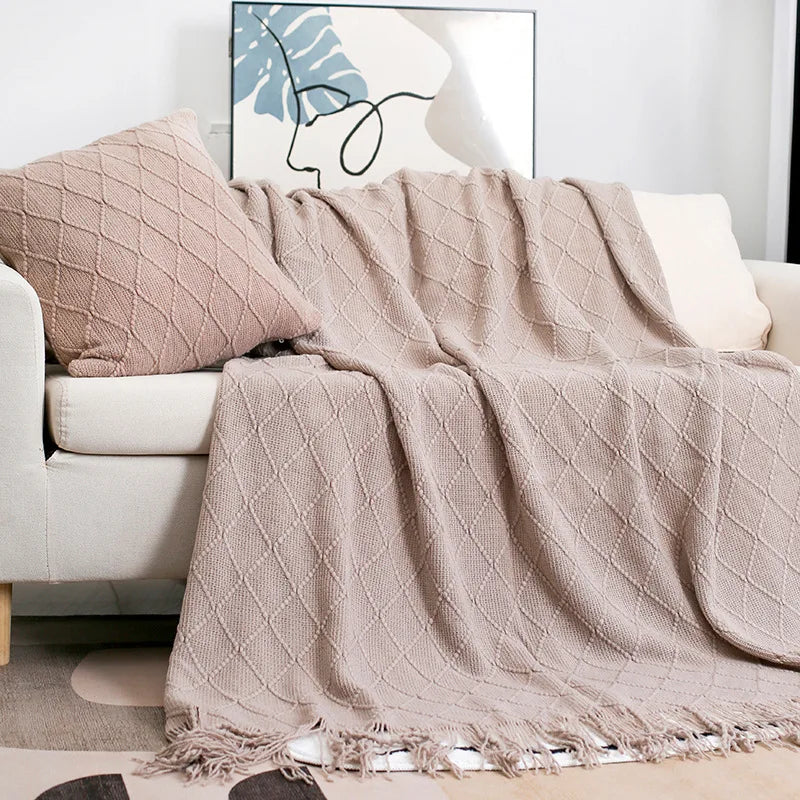 Nordic Knitted Shawl Sofa Blanket with Tassels Scarf  Sofa Emulation Fleece Throw Blanket TV Blankets Bed End Decor Drop Ship