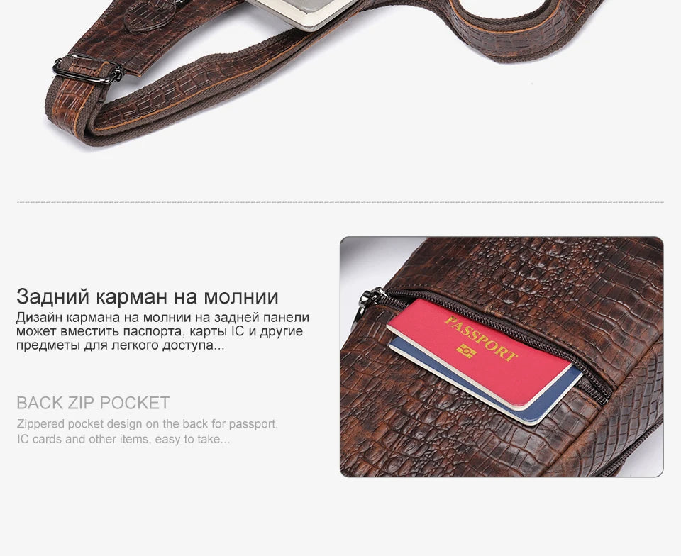 WESTAL Genuine Leather Sling Bag Anti-Thief Crossbody Personal Pocket Bag Chest Shoulder Bag for Travel Hiking Croco Design Bags