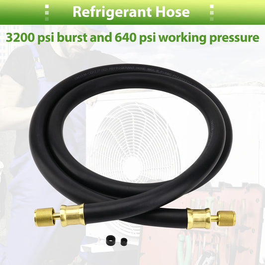 High-Flow Refrigerant Hose, Black, 6', 1/2" Diameter, 3/8" to 1/4" Fitting