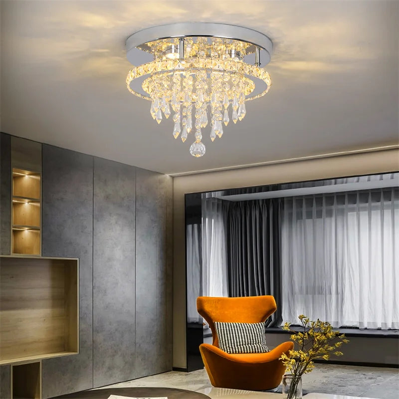 Modern Led Chandelier K9 Crystal Ceiling Lamp Fixture Bedroom Living Dining Room Pendant Light Lustres Home Decor Plafonnier Lum