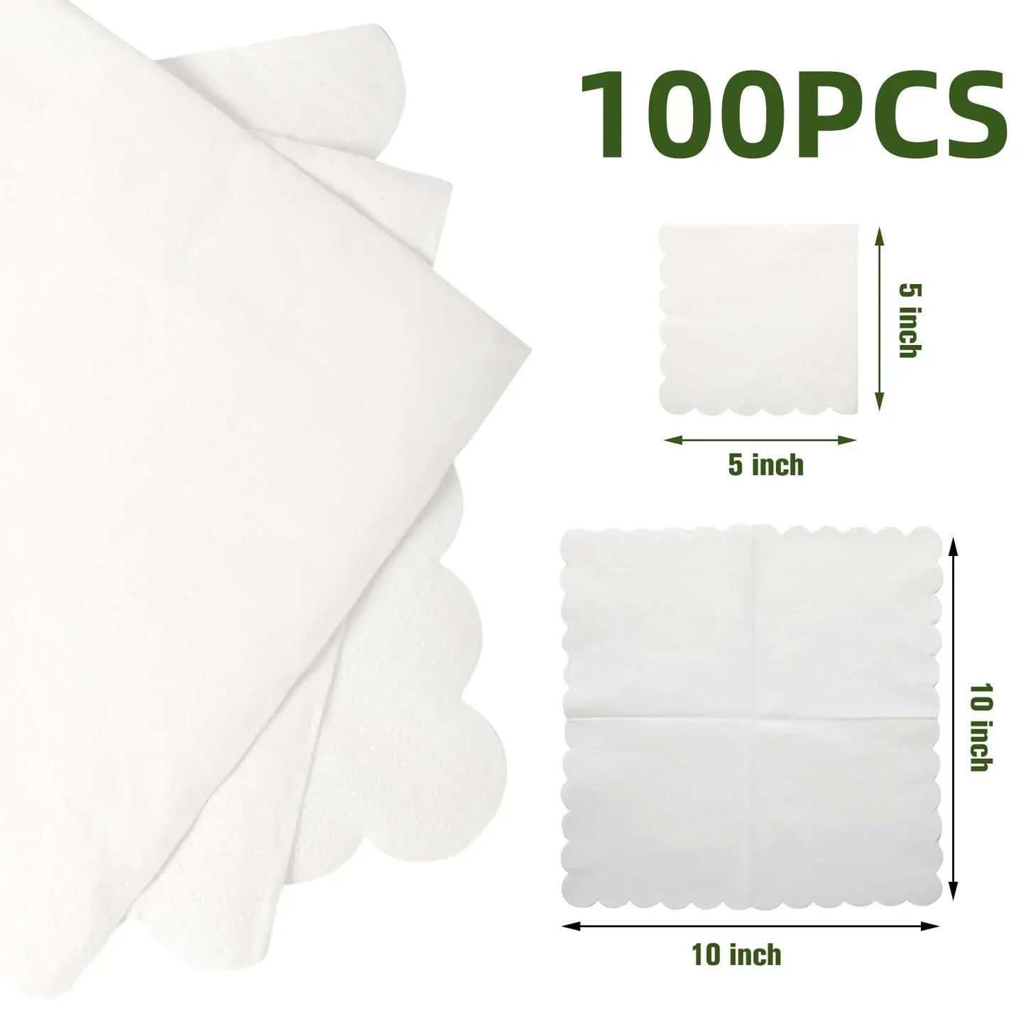 50-300PCS Paper Napkins Disposable Party Napkin Beverage Napkins Scalloped Cocktail Napkins for Wedding Dinner Birthday 5x5Inch
